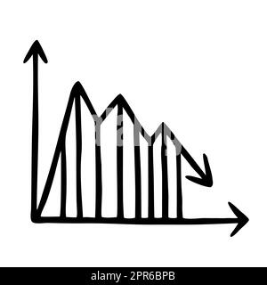 Doodle-Grafik abnehmendes Diagramm, handgezeichnet mit schwarzer Linie. Isoliert auf weißem Hintergrund. Vektorgrafik Stockfoto