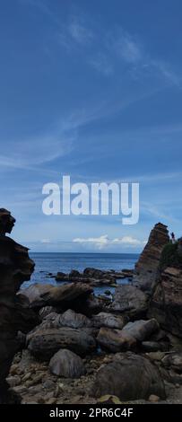 Seltsame Felsen und Felsen, die sich über Hunderte von Metern erstrecken, sind Bamboo Shoot Rock, Ice Cream Rock, Sea Dog Rock usw. im Klassenzimmer für Naturgeologie, New Taipei City, Taiwan Stockfoto