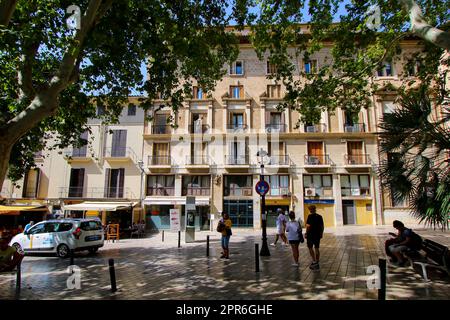 Palma, Mallorca - 5. August 2019 : Historische Gebäude in der Altstadt von Palma de Mallorca auf den Balearen, Spanien Stockfoto