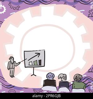 Die Teammitglieder Betrachten Das Whiteboard, Das Neue Lösungen Für Das Verkaufswachstum Darstellt. Colleague Group Betrachtet Die Fähigkeit Des Vorstands, Probleme Zu Lösen, Im Vergleich Zu Gear Background. Stock Vektor