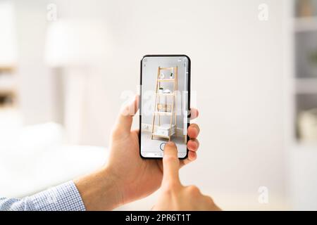 AR Technology App für Wohnzimmer Wohnzimmermöbel Stockfoto