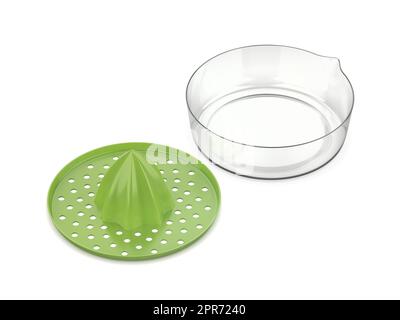 Zitruspresse auf weißem Hintergrund Stockfoto