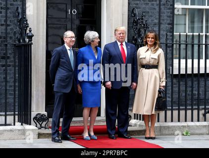 London, Großbritannien. 4. Juni 2019. Philip May, die britische Premierministerin Theresa May, US-Präsident Donald Trump und US First Lady Melania Trump besuchen die Downing Street Nr. 10 in London. (Credit Image: © Fred Duval/SOPA Images via ZUMA Press Wire) NUR ZUR REDAKTIONELLEN VERWENDUNG! Nicht für den kommerziellen GEBRAUCH! Stockfoto