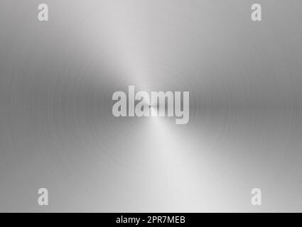 Hintergrund einer gebürsteten Aluminiumplatte mit Reflexionen in kreisförmiger Form. Stockfoto