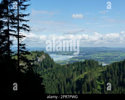 Bergpanorama vom Tegelberg, Bayern, Deutschland Stockfoto