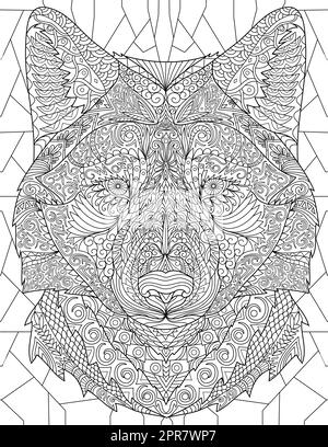 Malbuch-Seite Mit Big Wolf Head Line Drawing, Die Weit Weg Sieht. Stockfoto