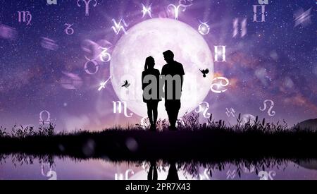 Zodiac-Rad. Astrologie und Paarkonzept. Stockfoto