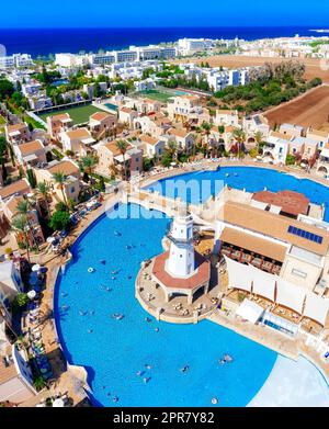 Touristenort in Geroskipou, einer Küstenstadt auf Zypern. Paphos District Stockfoto