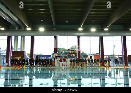 Rom, Italien. 26. April 2023. Während des Spiels 1 des Halbfinals Scudetto, SIS Roma gegen Pallanuoto Triest, 26. April 2023, Pool Babel, Rom, Italien. Kredit: Unabhängige Fotoagentur/Alamy Live News Stockfoto