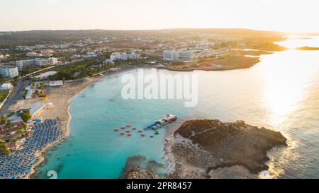 Aerial Nissi Beach, Ayia Napa, Zypern Stockfoto