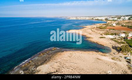 Aerial Ammos tou Kambouri Beach, Ayia Napa, Zypern Stockfoto