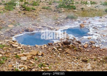 Blick auf die Lavafelder eines früheren Vulkanausbruchs in Island. Stockfoto