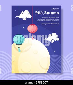 Mid Autumn Poster Template Flache Cartoon Hintergrund Vektor Illustration Stockfoto