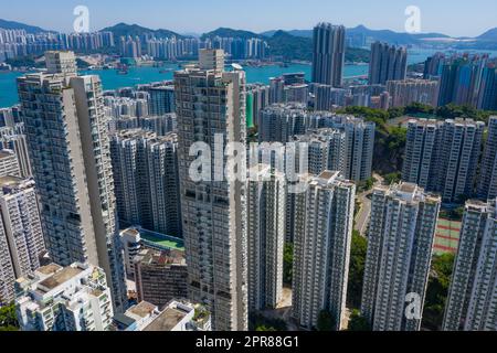 Tai Koo, Hongkong 22. September 2019: Blick von oben auf die Stadt Hongkong Stockfoto