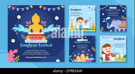 Songkran Festival Day Social Media Post Template Cartoon Hintergrund Vektor Illustration Stockfoto