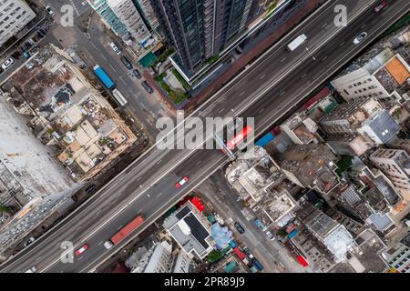 Nach Kwa Wan, Hongkong, 24. August 2021: Von oben nach unten: Blick auf Hong Kong City Stockfoto