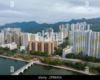 Sha Tin, Hongkong 26. Januar 2022: Blick von oben auf das Wohnviertel von Hong kong Stockfoto