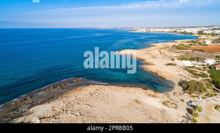 Aerial Ammos tou Kambouri Beach, Ayia Napa, Zypern Stockfoto