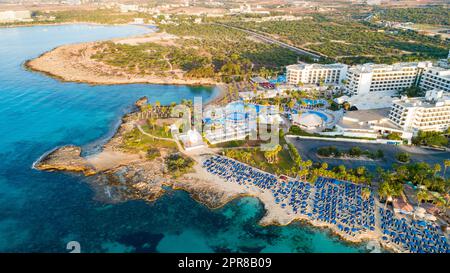Aerial Nissi Beach, Ayia Napa, Zypern Stockfoto