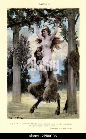 Vintage-Illustration einer Szene aus Francois Rabelais Gargantua und Pantagruel von Jules Garnier. Buch 5 Kapitel XXXIV. Stockfoto