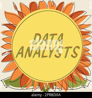 Textschild mit Datenanalysten, Internet Concept Programmer Design und Create Report identifiziert Muster Rahmen mit Blättern und Blumen um und Imp Stockfoto