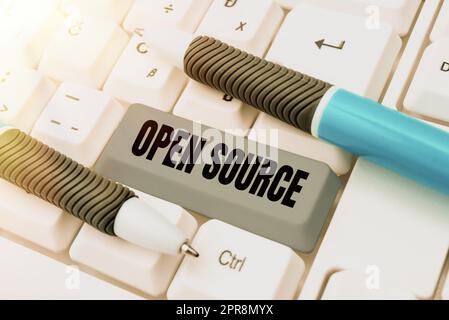 Schreiben, Text anzeigen Open Source. Unternehmensübersicht, die Software bezeichnet, deren ursprünglicher Quellcode frei verfügbar ist -48685 Stockfoto