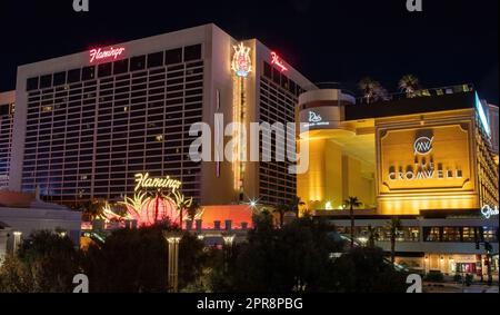 Flamingo Las Vegas Resort and Casino und das Cromwell - Las Vegas Boutique Hotel in Las Vegas, Nevada, USA. Stockfoto