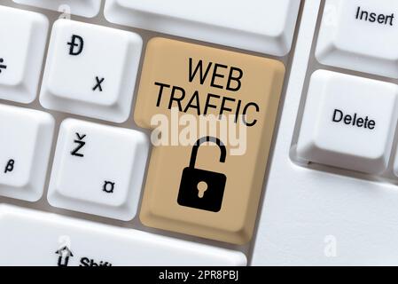 Handschrift Zeichen Web-Verkehr. Internet-Konzept Menge der Daten, die von Besuchern einer Website gesendet und empfangen werden -48539 Stockfoto