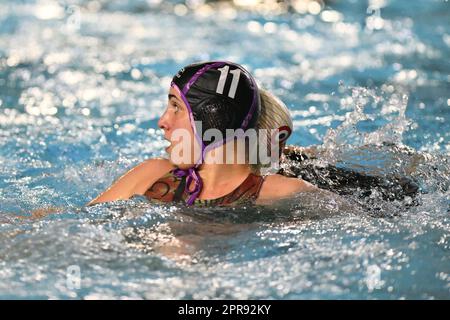 Rom, Italien. 26. April 2023. Isabella Riccioli von Pallanuoto Triest während des Spiels 1 des halbfinalen Scudetto, SIS Roma vs Pallanuoto Triest, 26. April 2023, Pool Babel, Rom, Italien. Kredit: Unabhängige Fotoagentur/Alamy Live News Stockfoto
