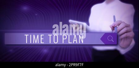 Konzeptionelle Beschriftung Zeit bis zur Planung. Konzept bedeutet Vorbereitung Vorbereitung Vorbereiten andere Lösungen Geschäftsmann im Anzug hält die Hand offen und symbolisiert erfolgreiche Teamarbeit. Stockfoto