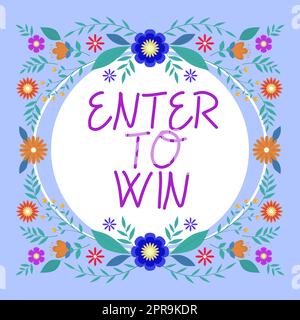 Textunterschrift mit „Enter to Win“, Konzept bedeutet Gewinnspiel Versuchen Sie das Glück, den großen Preis zu gewinnen, Lotterie Blank Frame, verziert mit abstraktem Mo Stockfoto