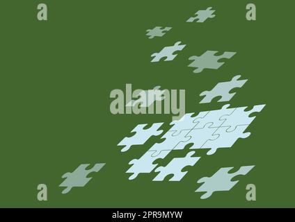 Puzzleteile, die über dem leeren Raum schweben und die die Realisierung neuer Ideen symbolisieren, die das erfolgreiche Erreichen von Projektzielen zeigen. Stock Vektor