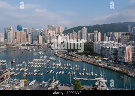 Causeway Bay, Hongkong 03. November 2021: Taifun-Schutzgebiet in Hongkong Stockfoto