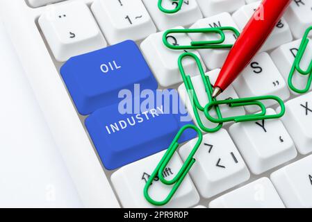 Textunterschrift zur Darstellung der Ölindustrie. Schaufenster für Unternehmen Exploration Extraction Refining Marketing Petroleum products -48963 Stockfoto