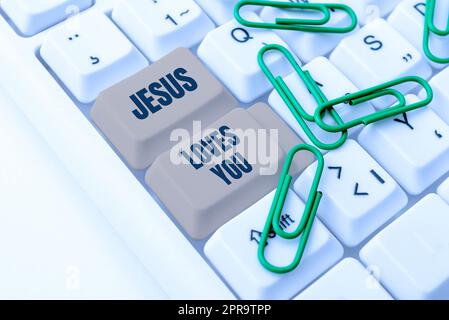 Handschriftzeichen Jesus liebt dich. Business-Ansatz Glauben Sie an den Herrn, um Glauben religiöse Person -48560 Stockfoto