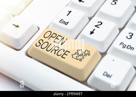 Schild mit Open Source. Geschäftskonzept, das Software bezeichnet, deren ursprünglicher Quellcode frei verfügbar ist -48745 Stockfoto