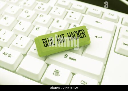 Konzeptdarstellung Blue hat Hacker. Business Overview Person Consulting-Unternehmen, die Fehler System vor der Einführung -49194 Stockfoto