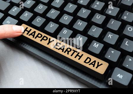 Text der Handschrift Happy Earth Day. Wort geschrieben auf Weltweiten Feier der Ökologie Umweltschutz -48596 Stockfoto