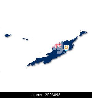 Eine Anguilla-Flaggenkarte auf weißem Hintergrund 3D-Darstellung mit Beschneidungspfad Stockfoto