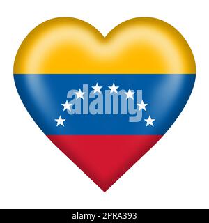 Venezuela-Flagge Herz-Knopf 3D Abbildung isoliert auf weiß mit Clipping-Pfad Stockfoto