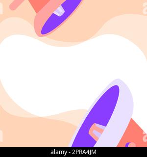 Zwei große Megaphone-Zeichnungen für eine wunderbare neue Ankündigung in Einer Chat Cloud. Big Bullhorns Drawing Produziert Fantastische Spätwerbung Mit Blank Smoke. Stock Vektor