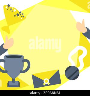 Die Leute Gratulieren Zum Erfolg Bei Der Präsentation Der Verdienten Trophäen-Medaillen. Erfolgreiches Teamwork Verdienst Für Kombinierten Einsatz. Abstrakt Dargestellte Partnerschaftsleistungen. Stock Vektor