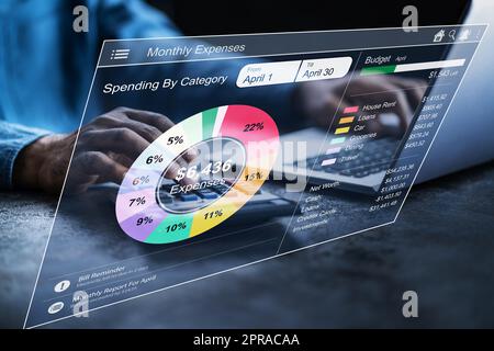 Budgetplanung Fintech App. Geldverfolgung Stockfoto