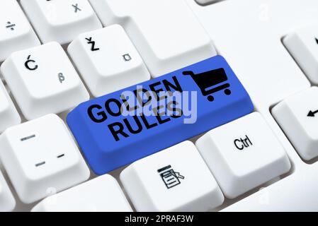 Handschriftliches Schild Goldene Regeln. Wort für Grundprinzip, das befolgt werden sollte wichtiger Grundsatz -48949 Stockfoto