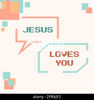 Ein handschriftliches Zeichen, dass Jesus dich liebt. Geschäftsidee Glauben an den Herrn religiöse Person leere Nachrichtenfelder mit Bannern für Geschäftswerbung. Stockfoto