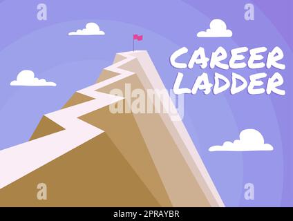 Schreiben mit dem Text „Karriereleiter“. Word for Job Promotion Professional Progress Upward Mobility Achiever Mountain zeigt einen hohen Weg, der das Erreichen von Zielen symbolisiert. Stockfoto