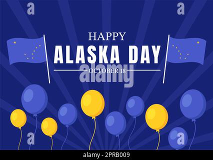 Happy Alaska Day am 18. Oktober handgezeichnete Cartoon-Flachillustration mit Flaggenschwenken in der Winterlandschaft als Vorlage für Banner oder Poster Stockfoto