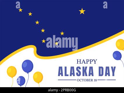 Happy Alaska Day am 18. Oktober handgezeichnete Cartoon-Flachillustration mit Flaggenschwenken in der Winterlandschaft als Vorlage für Banner oder Poster Stockfoto