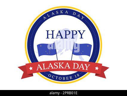 Happy Alaska Day am 18. Oktober handgezeichnete Cartoon-Flachillustration mit Flaggenschwenken in der Winterlandschaft als Vorlage für Banner oder Poster Stockfoto