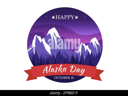 Happy Alaska Day am 18. Oktober handgezeichnete Cartoon-Flachillustration mit Flaggenschwenken in der Winterlandschaft als Vorlage für Banner oder Poster Stockfoto